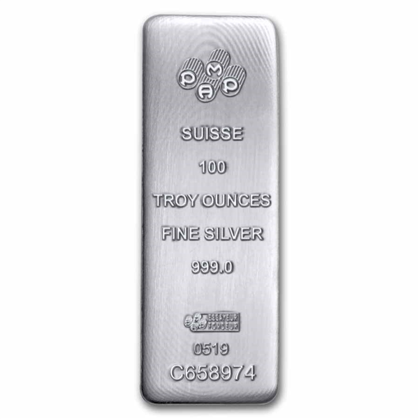 Silver PAMP Suisse Cast Bar 100oz